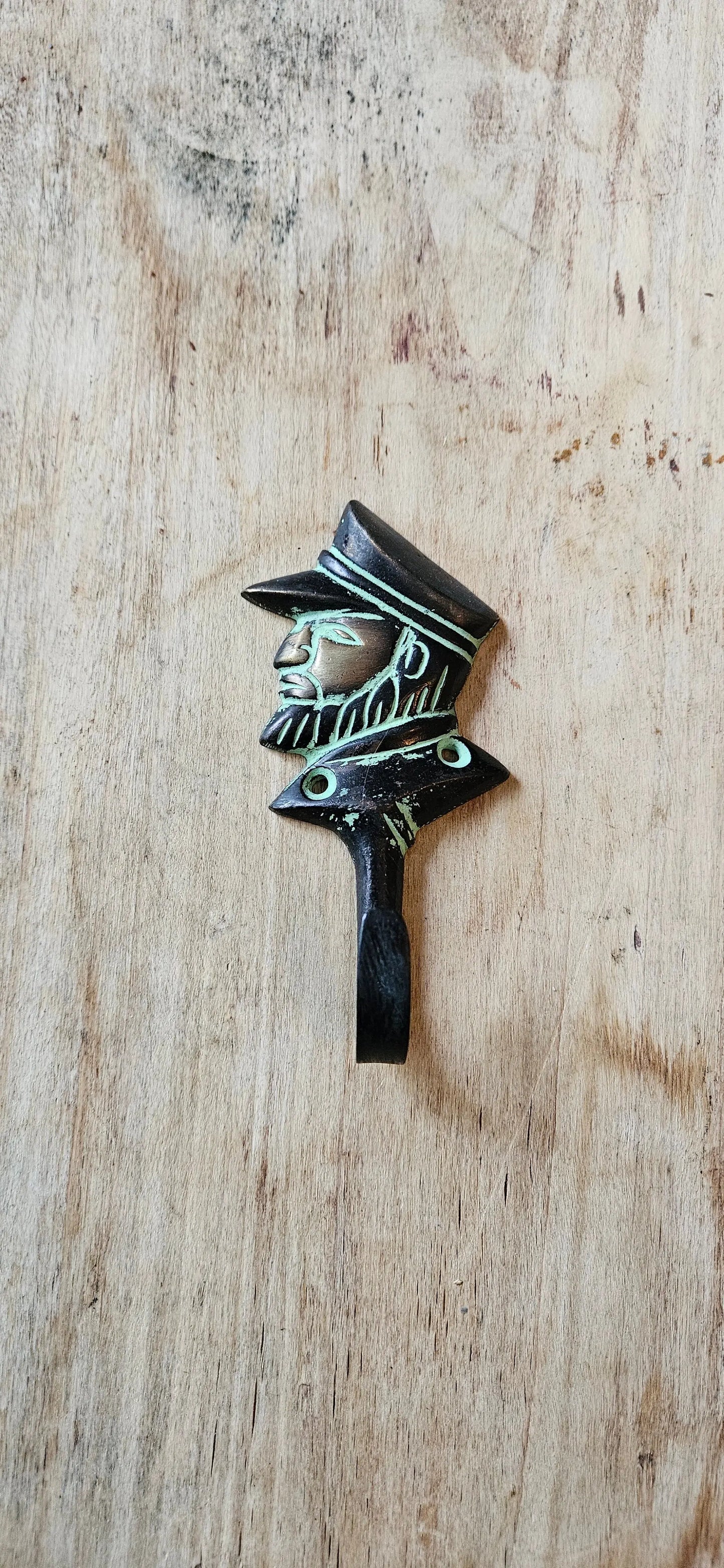 Patère Murale Capitaine Vintage Bronze - Crochet Décoratif Noir et Turquoise Tokolausanne