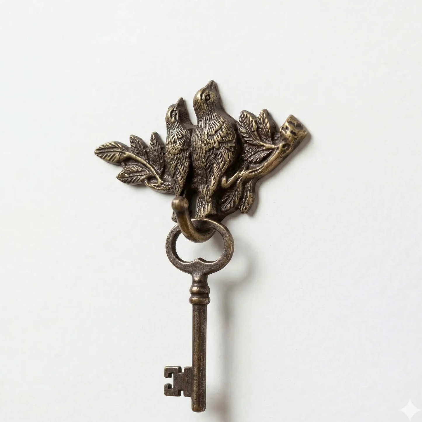 Joli crochet mural vintage en bronze - motif oiseaux - TokoLausanne