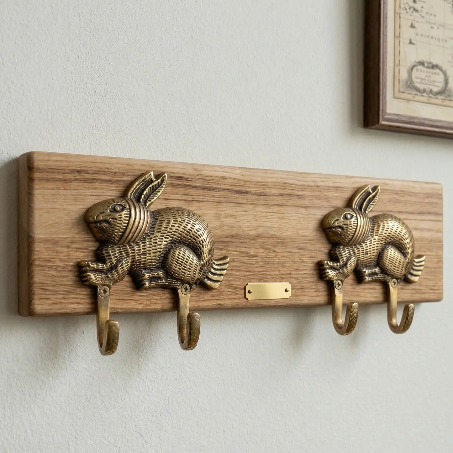 Porte-manteau en bois avec lapins dorés - Décor Pâques! - TokoLausanne