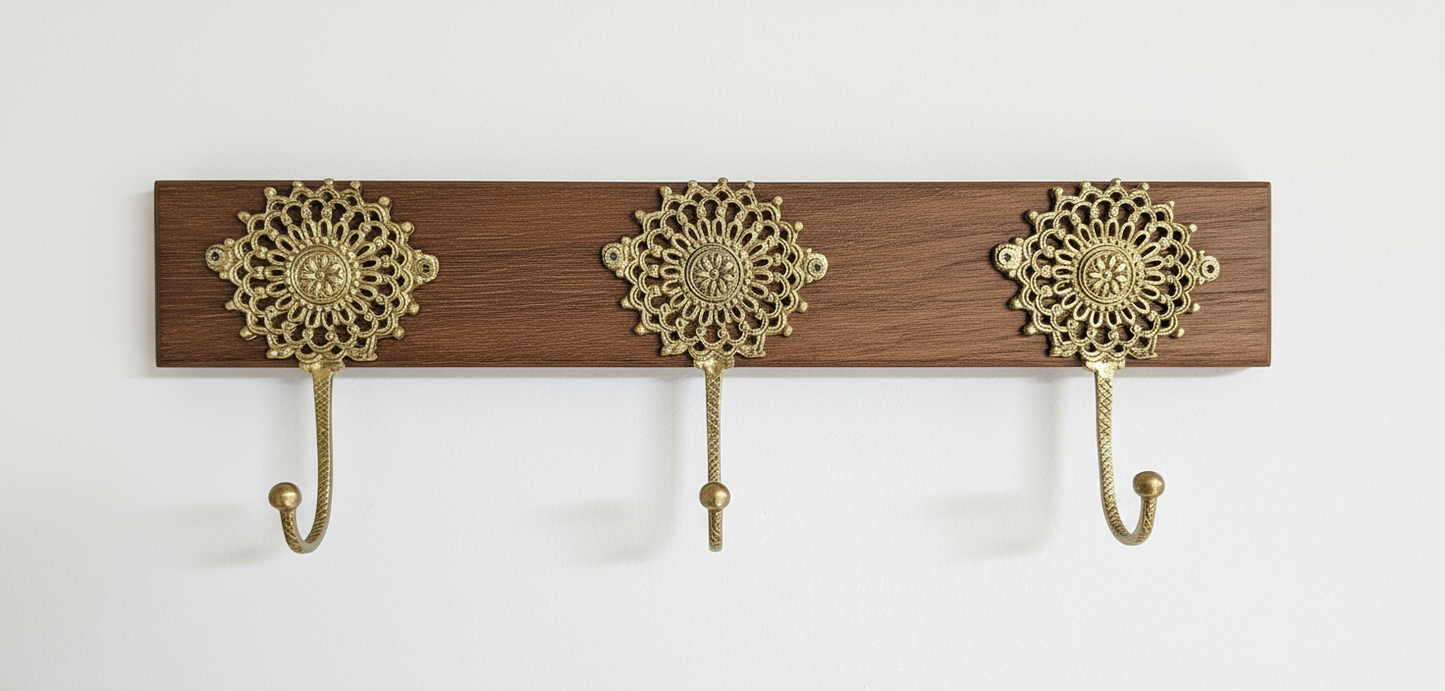 Porte-manteau mural 3 crochets style oriental bronze Tokolausanne