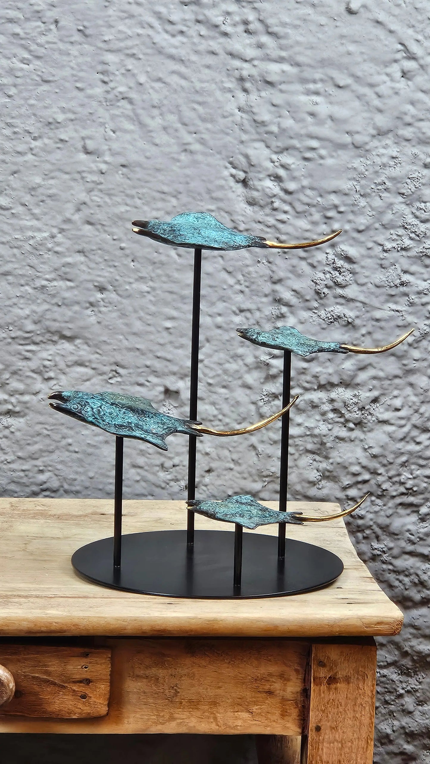 Sculpture quatuor Raies Manta en Bronze Tokolausanne