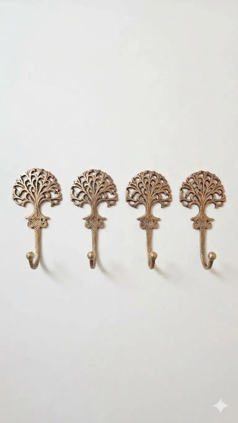 Crochet mural décoratif arbre de vie en métal doré