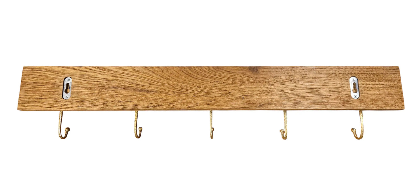Porte-manteaux murale en bronze sur une planche de chêne 5 crochets Tokolausanne