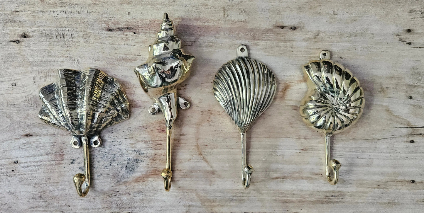 Lot de 4 Patères Coquillages en Bronze - Crochets Décoratifs Maritimes Tokolausanne