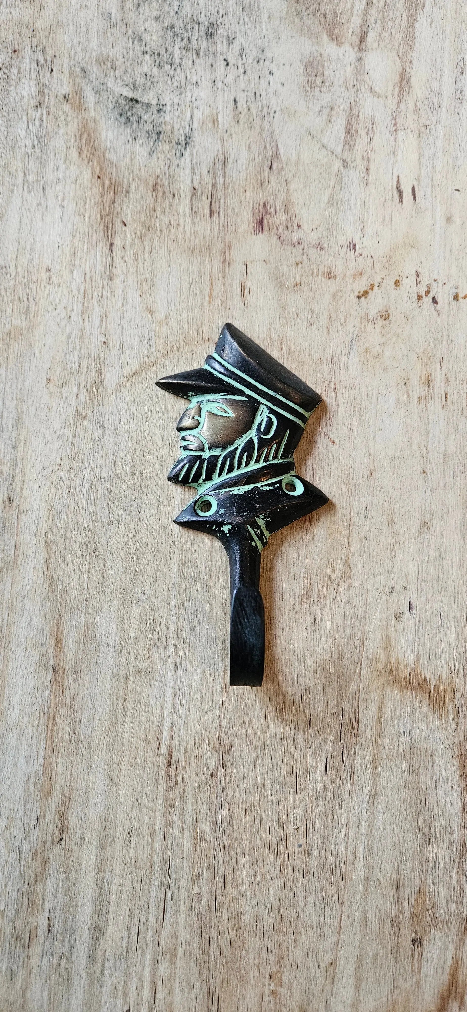 Patère Murale  Capitaine Vintage Bronze - Crochet Décoratif Noir et Turquoise Tokolausanne
