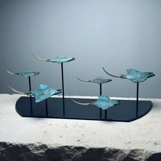 Bronze Sculpture: School of Manta Rays in Flight