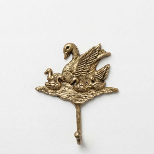 Patère vintage en bronze- motif cygne et ses petits - TokoLausanne