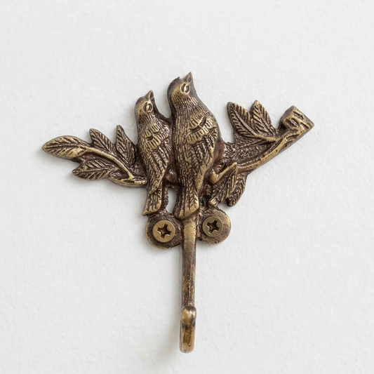 Joli crochet mural vintage en bronze - motif oiseaux - TokoLausanne