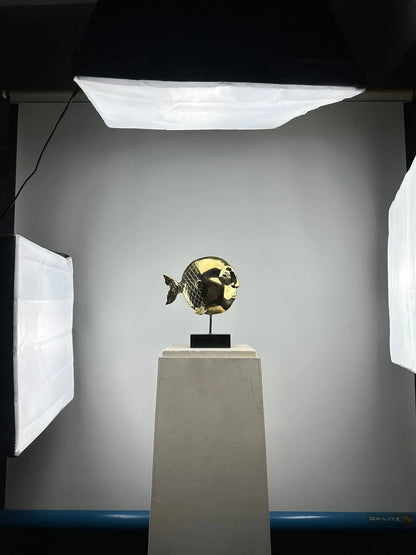 Sculpture de Poisson-Visage en Bronze Doré TokoLausanne 