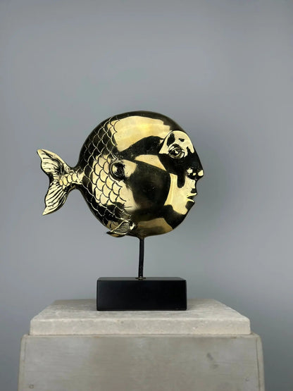 Sculpture de Poisson-Visage en Bronze Doré TokoLausanne 