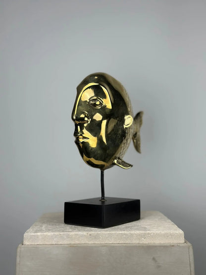 Sculpture de Poisson-Visage en Bronze Doré TokoLausanne 