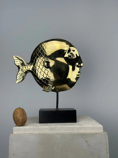 Sculpture de Poisson-Visage en Bronze Doré TokoLausanne 