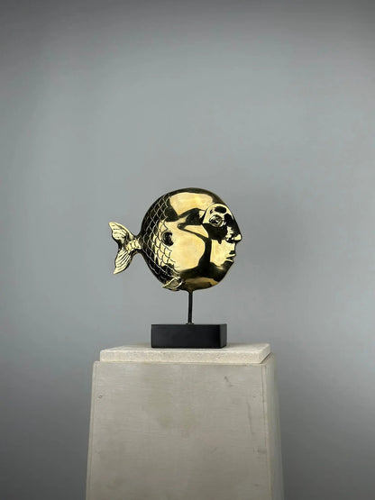 Sculpture de Poisson-Visage en Bronze Doré TokoLausanne 