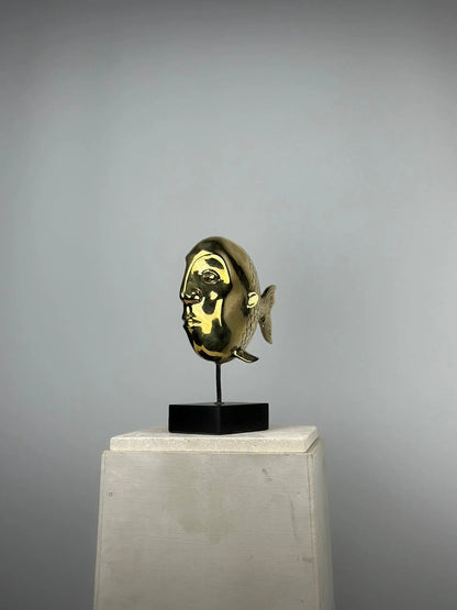 Sculpture de Poisson-Visage en Bronze Doré TokoLausanne 