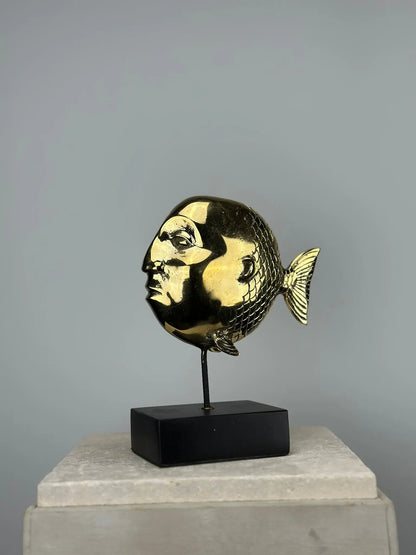Sculpture de Poisson-Visage en Bronze Doré TokoLausanne 