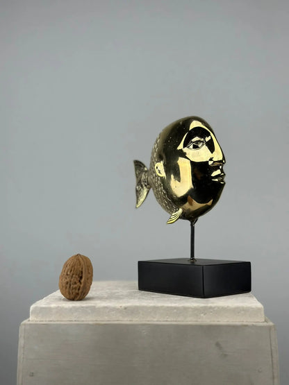Sculpture de Poisson-Visage en Bronze Doré TokoLausanne 