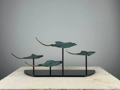 Sculpture 4 Raies Manta en Bronze