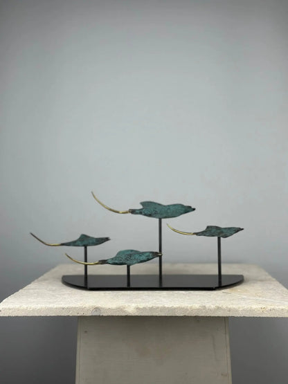 Sculpture 4 Raies Manta en Bronze