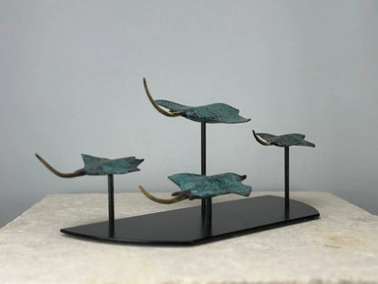 Sculpture 4 Raies Manta en Bronze