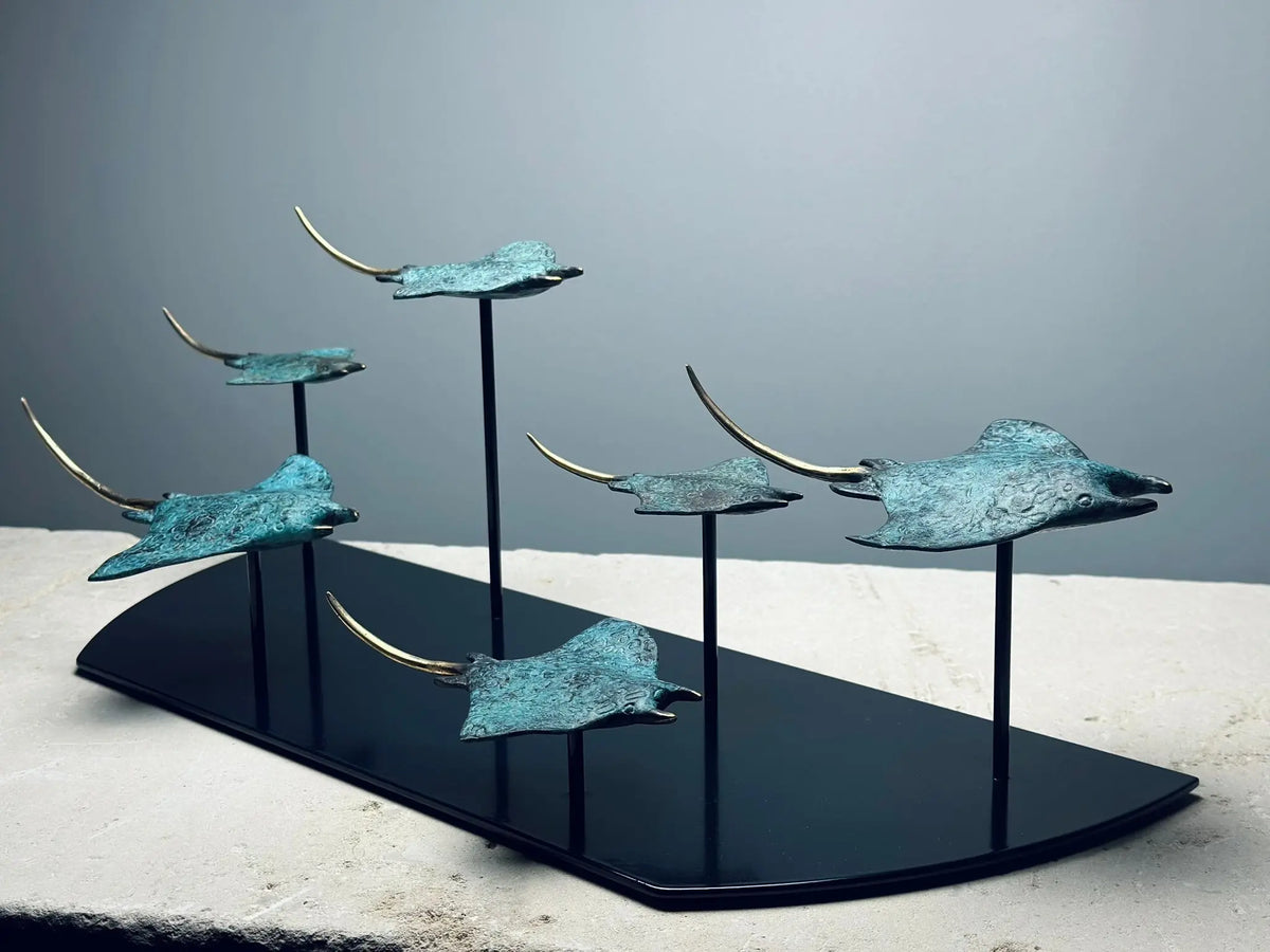 Bronze Sculpture: School of Manta Rays in Flight