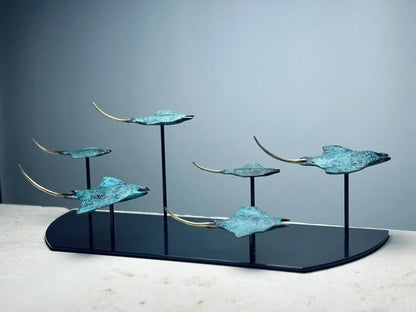 Bronze Sculpture: School of Manta Rays in Flight