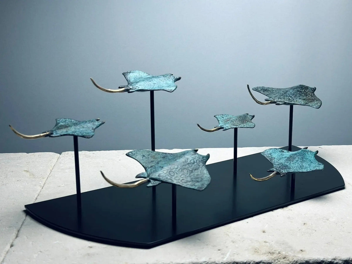 Bronze Sculpture: School of Manta Rays in Flight