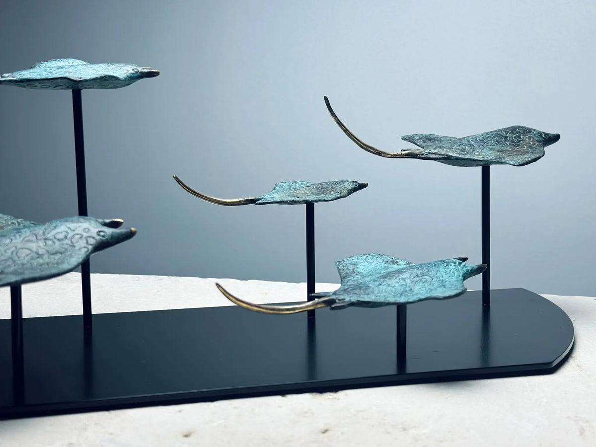Bronze Sculpture: School of Manta Rays in Flight