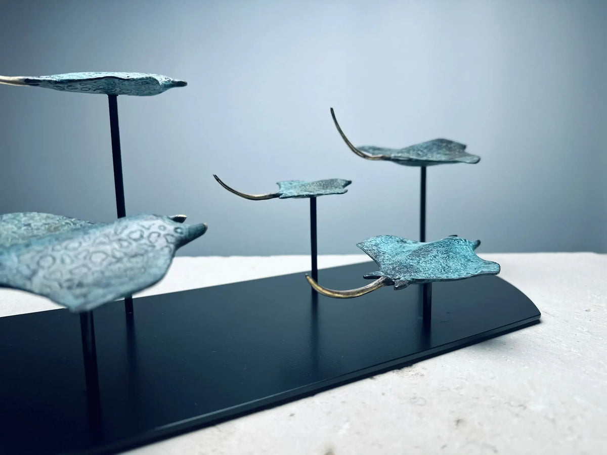 Bronze Sculpture: School of Manta Rays in Flight