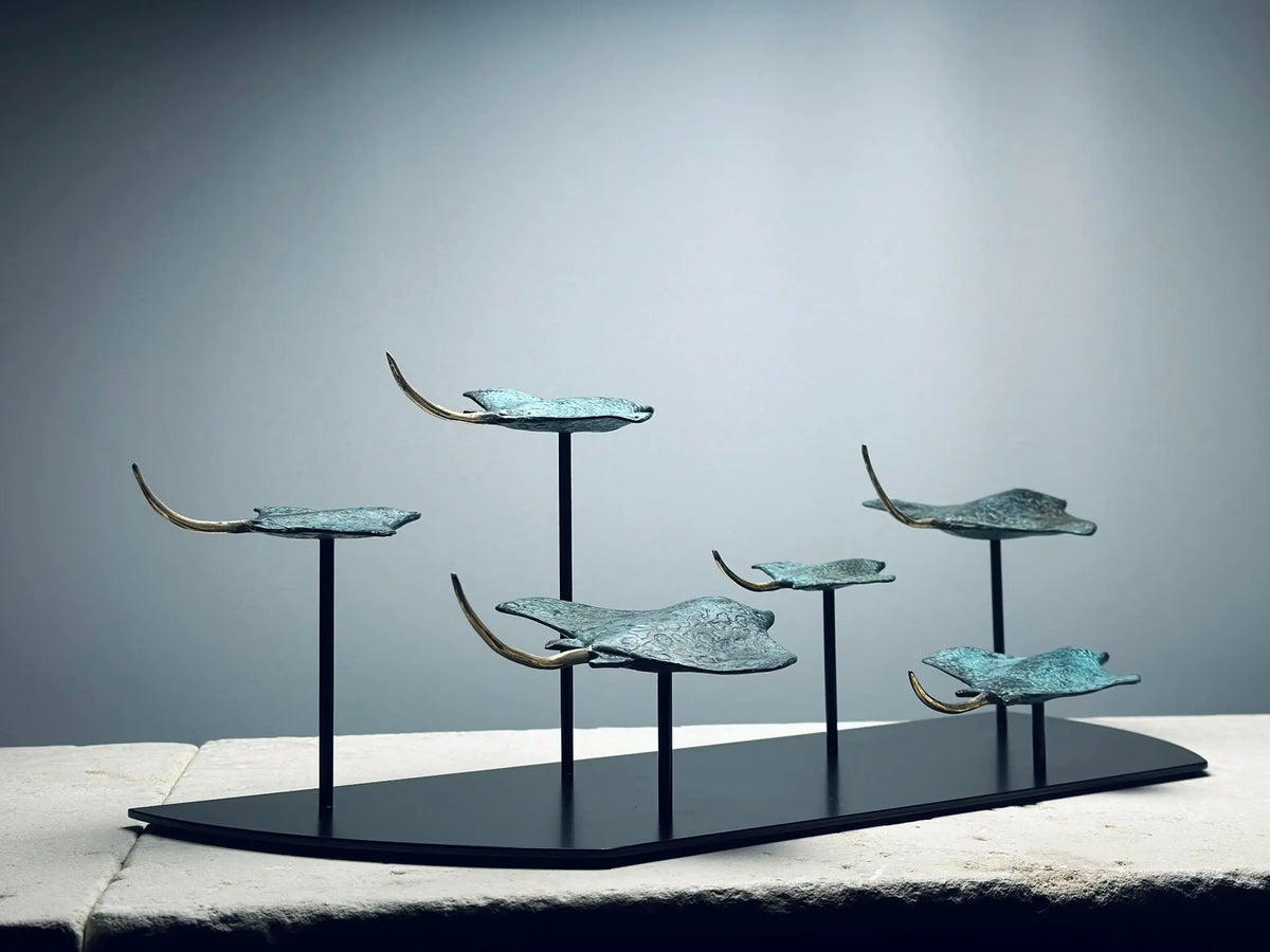 Bronze Sculpture: School of Manta Rays in Flight