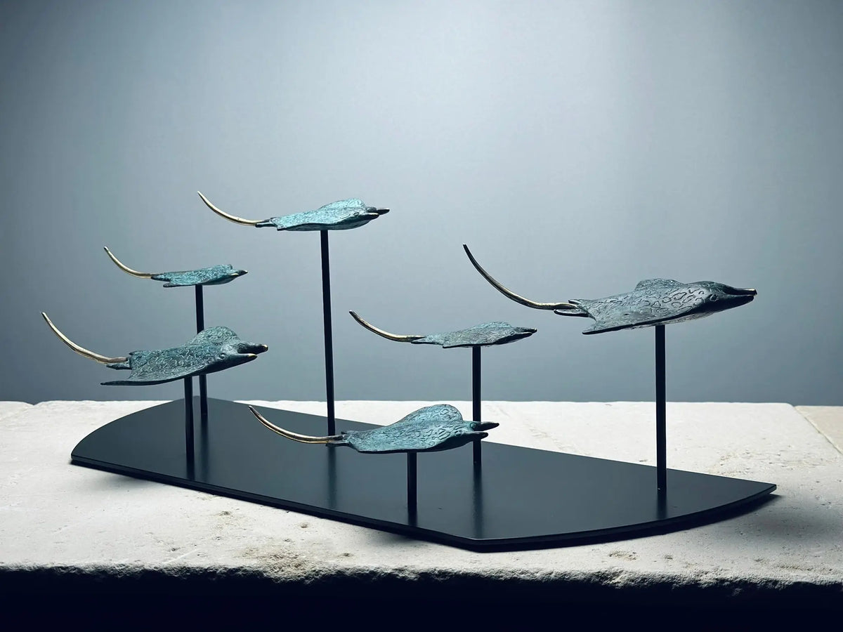 Bronze Sculpture: School of Manta Rays in Flight