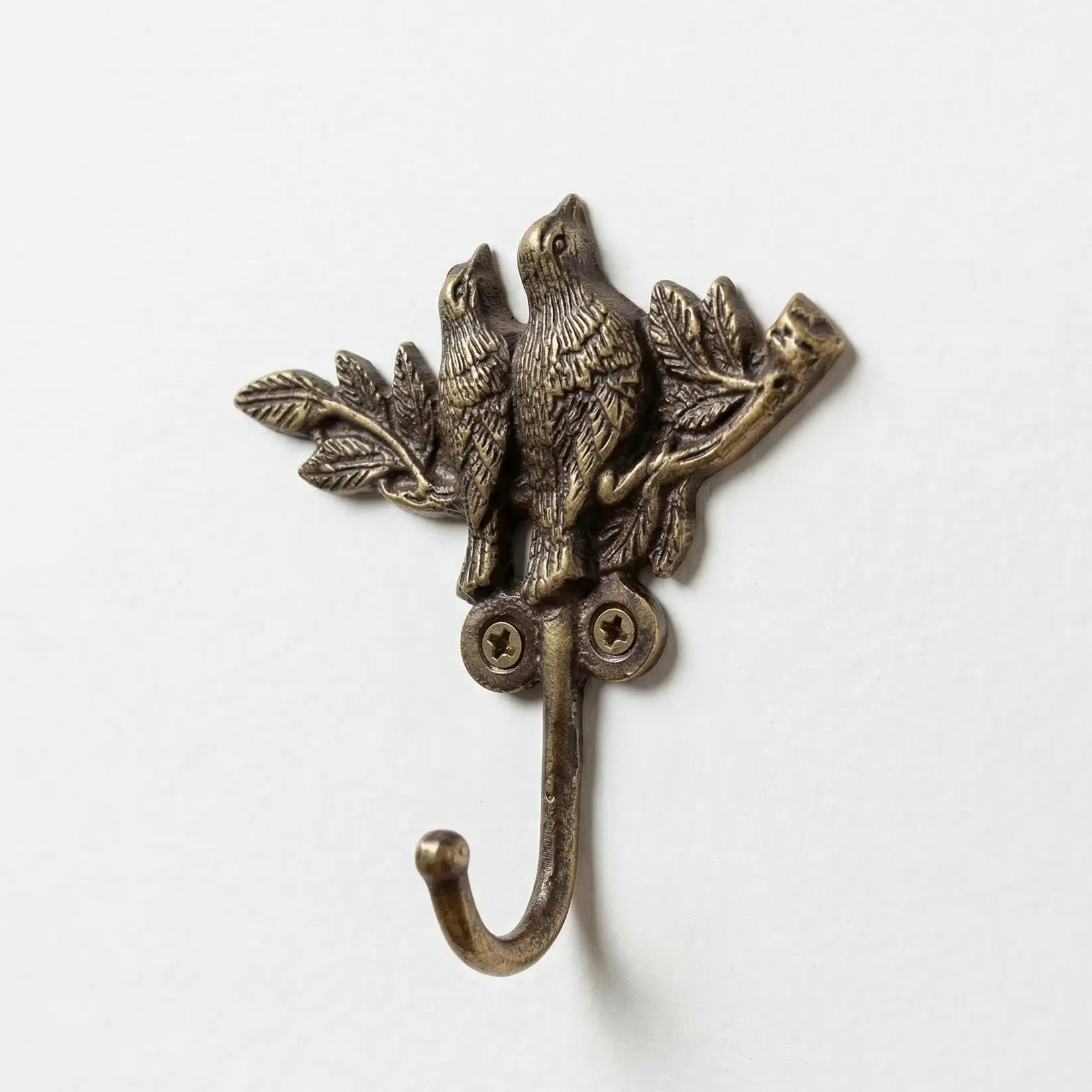 Joli crochet mural vintage en bronze - motif oiseaux - TokoLausanne