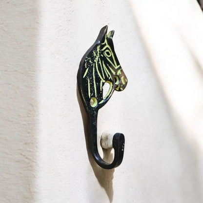 Patère Vintage Tête de Cheval - Décoration Ethnique en Métal Noir et Jaune Tokolausanne