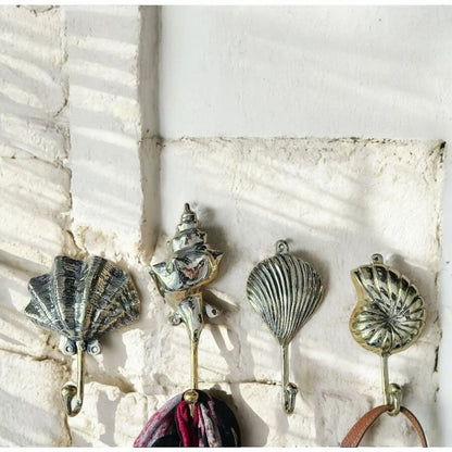 Lot de 4 Patères Coquillages en Bronze - Crochets Décoratifs Maritimes Tokolausanne