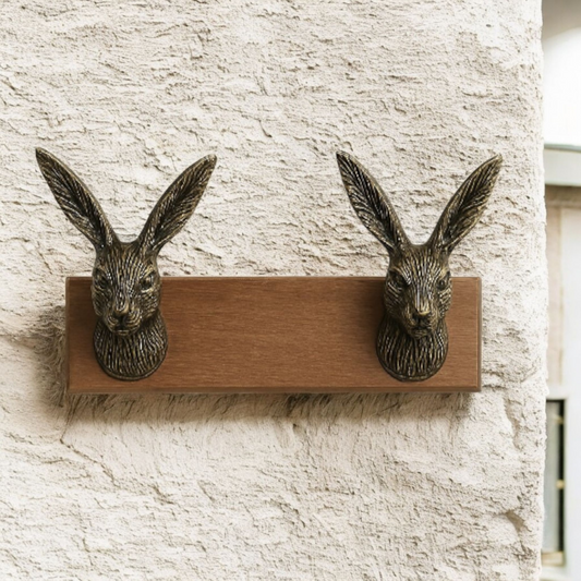 Porte-manteaux 2 lièvres en bronze bois massif Tokolausanne