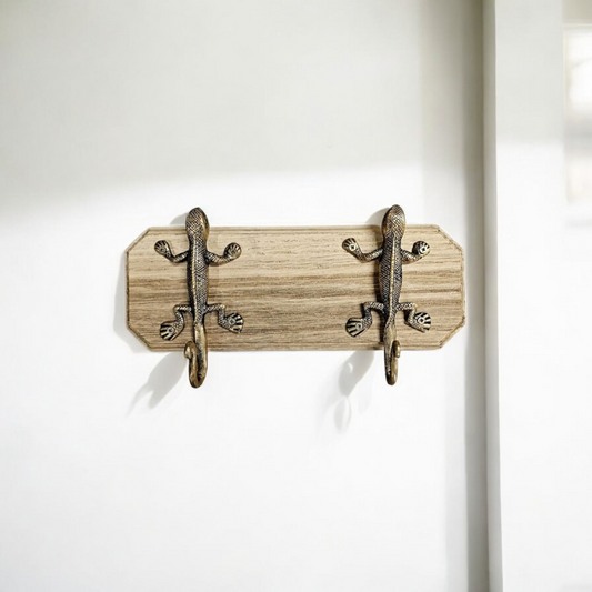 Porte-manteaux mural en bois avec 2 guecko Tokolausanne