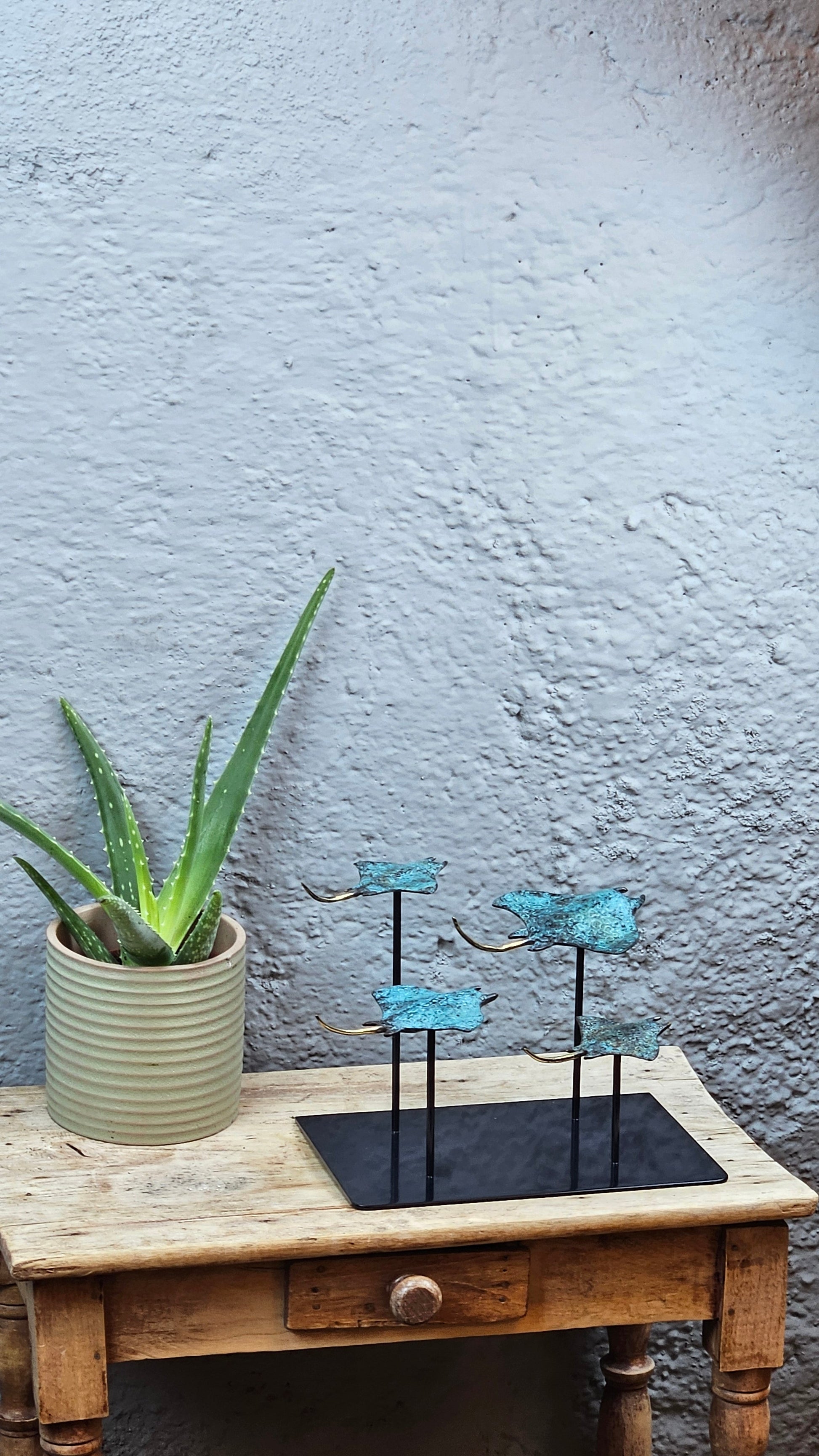 4 raies manta en bronze socle carré Tokolausanne