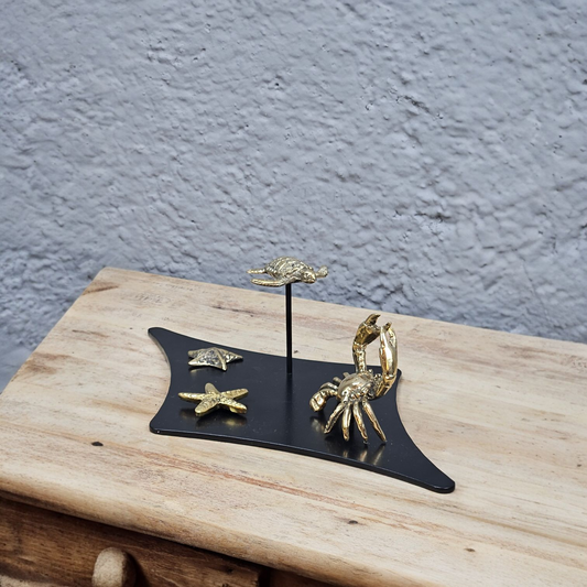 Statuette Marine en Bronze Doré - Étoile de Mer, Tortue et Crabe Tokolausanne