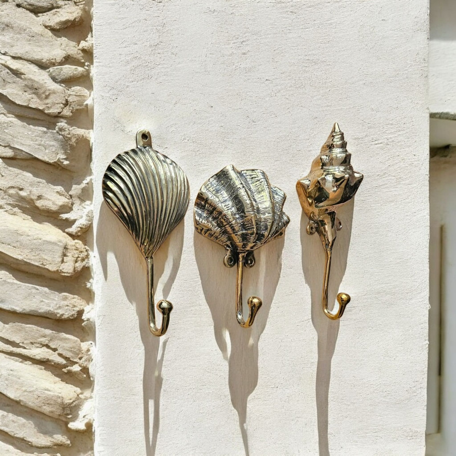 Lot de 3 Patères Coquillages en Bronze - Crochets Décoratifs Maritimes Tokolausanne