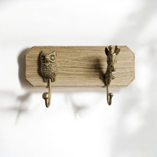 Ensemble Crochet / patère hibou & girafe bronze déco jungle Tokolausanne