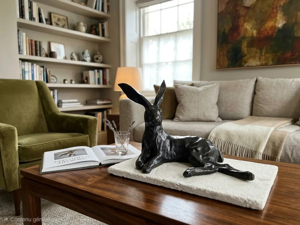 Lièvre couché en bronze