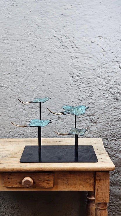 Sculpture quatuor Raies Manta en Bronze Tokolausanne